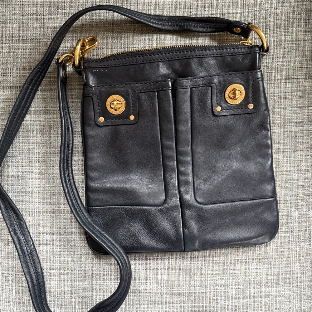 Marc by Marc Jacobs Black Leather Crossbody Bag with Gold Hardware